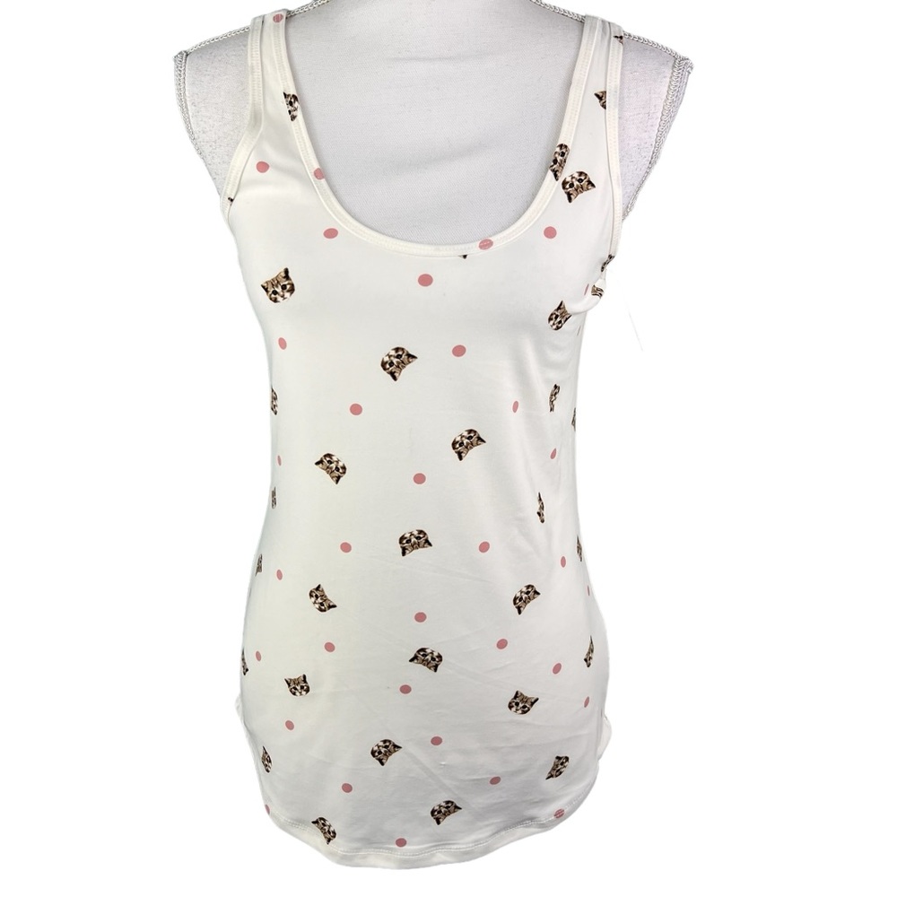 NWT Cat Stretch Tank Top White Junior Large 11-13 Kitty Lightweight Layer Fun
